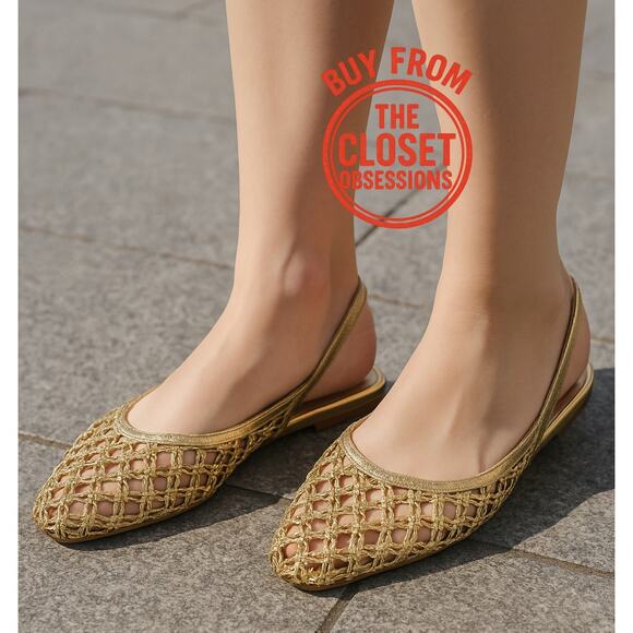 ZARA Metallic Ballet Flats NWT Gold Slingback Size 10 - Picture 3 of 15